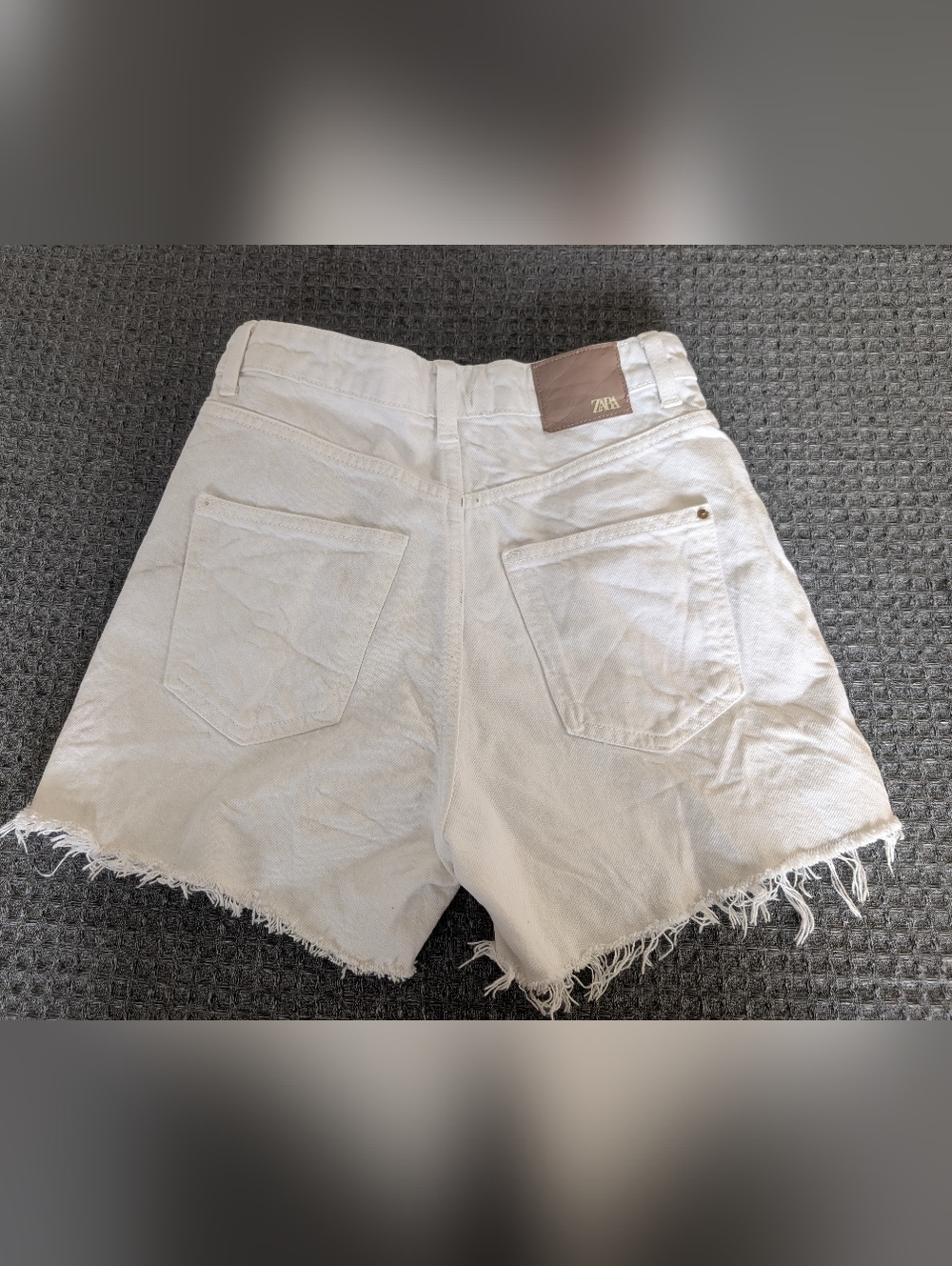 Zara Cream Frayed-Hem Denim Shorts
